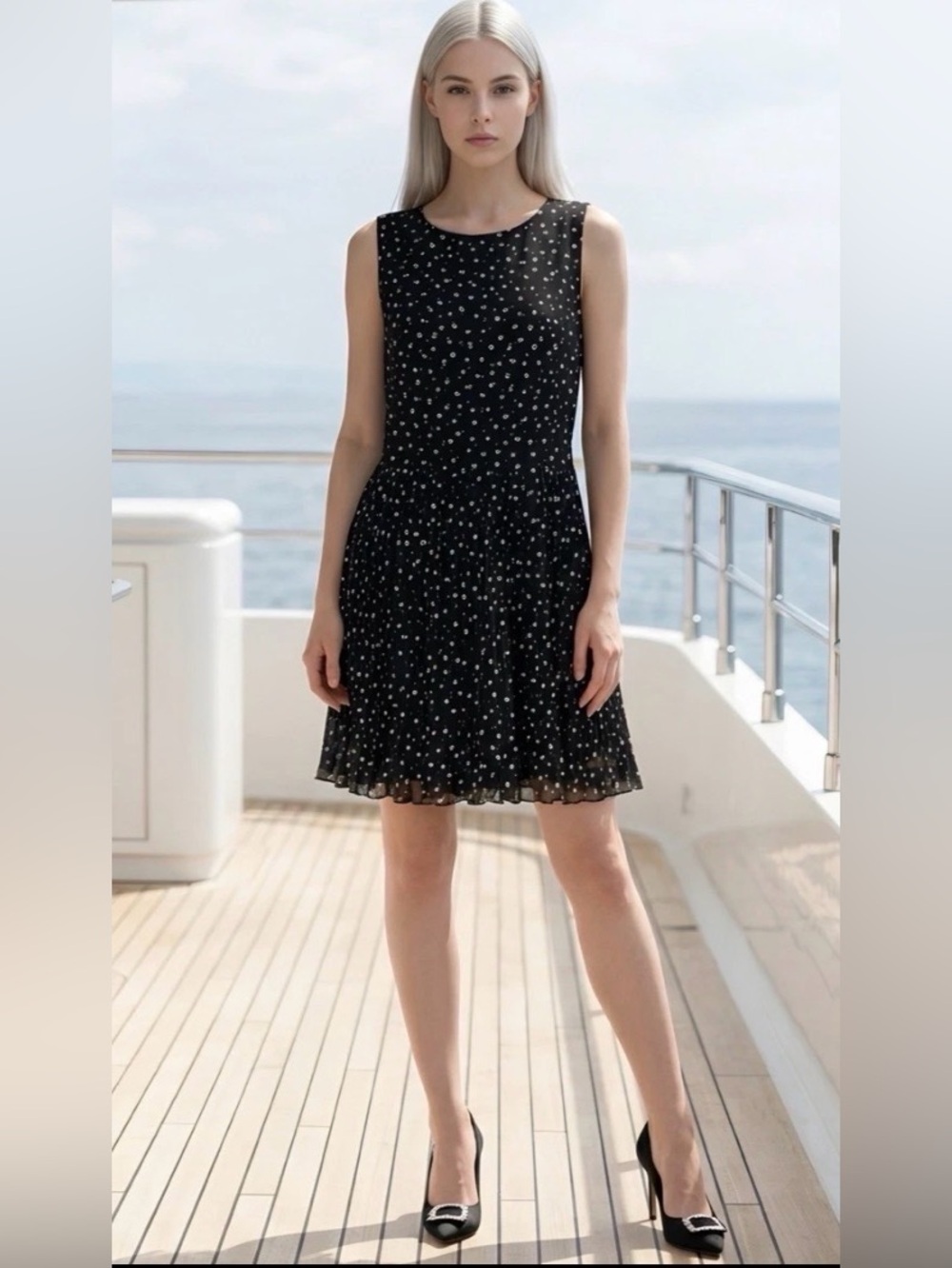 New Emerald Sundae Black Dress with White Polka Dots